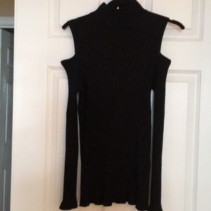 Cold shoulder knit turtle neck with zippered back